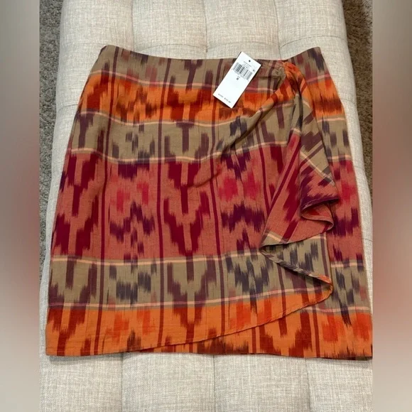 Ralph Lauren Women’s Geo Motif Cotton Linen Wrap Skirt Red Size 8 - NWT - Picture 5 of 14